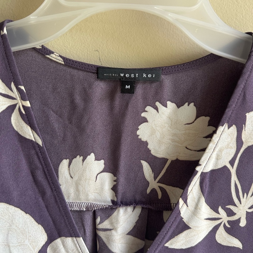 West Kei Purple and White Wrap Blouse 3/4 Sleeve - Picture 4 of 7